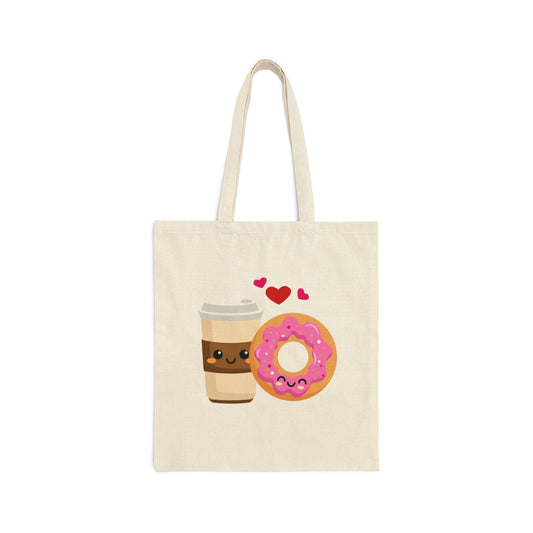 Coffee & Donut perfect match Cotton Canvas Tote Bag