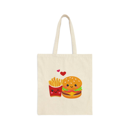 Burger & Fry Cotton Canvas Tote Bag