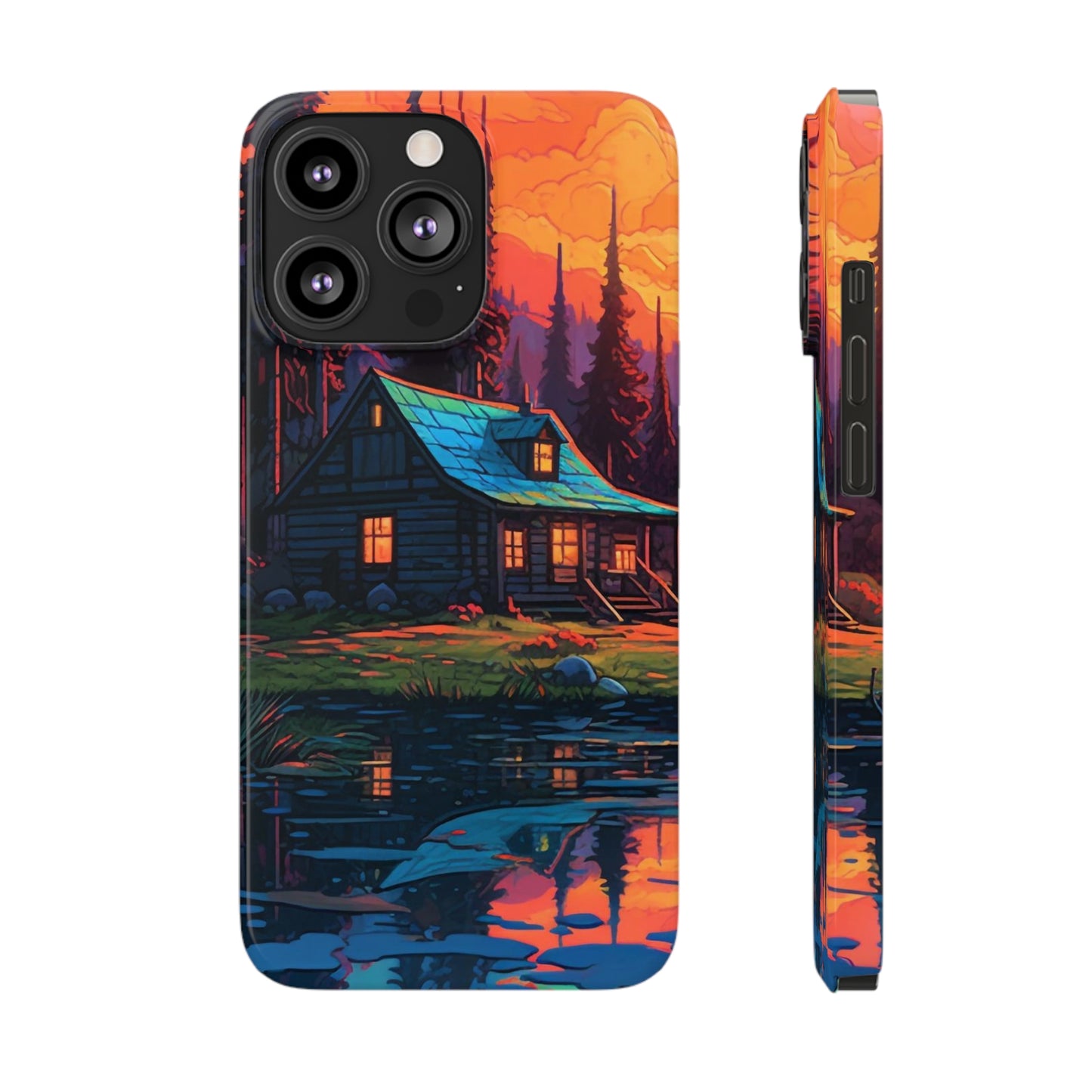 Sunset cabin Slim Phone Cases