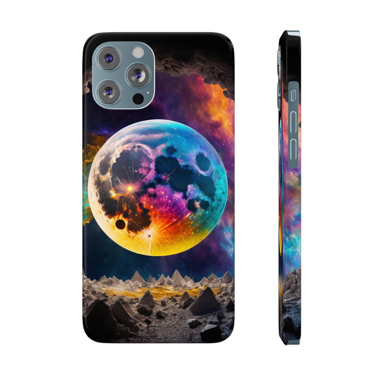 Orange and blue moon Slim Phone Cases