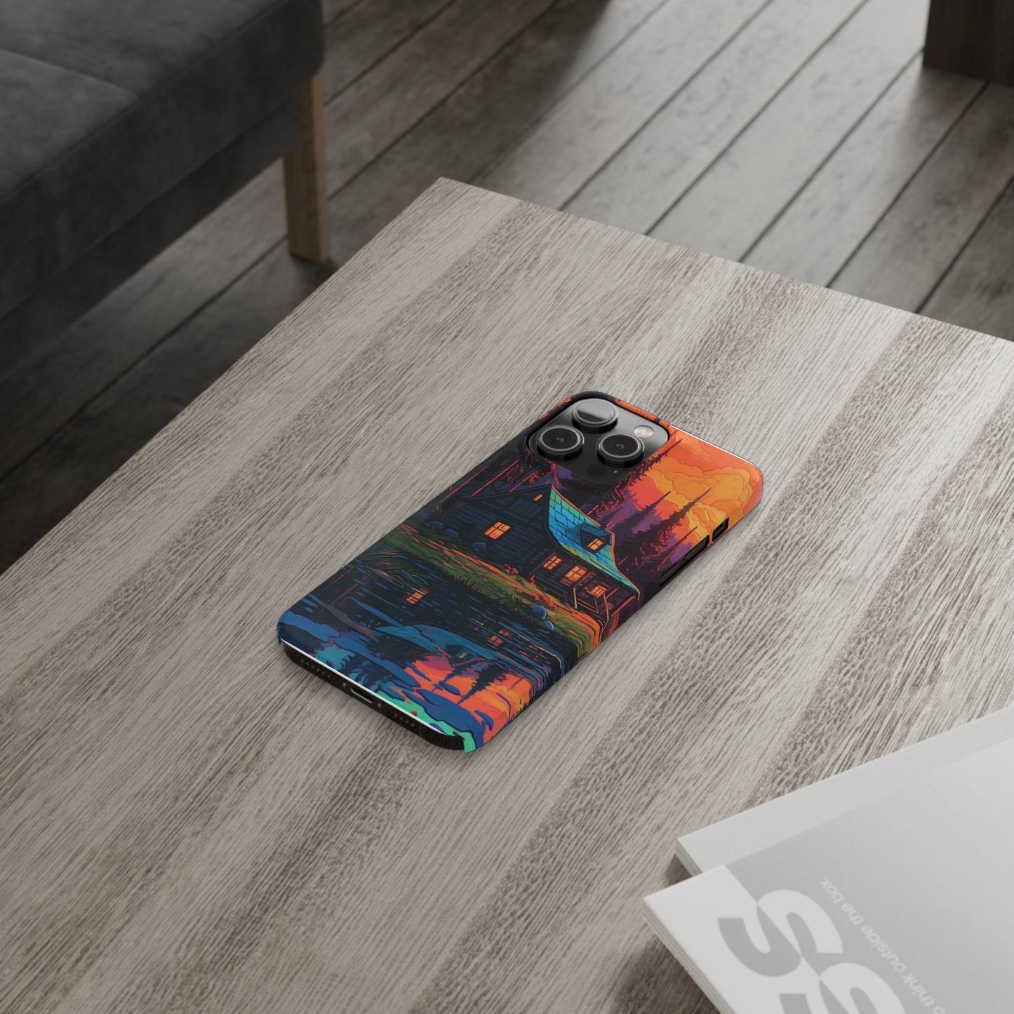 Sunset cabin Slim Phone Cases