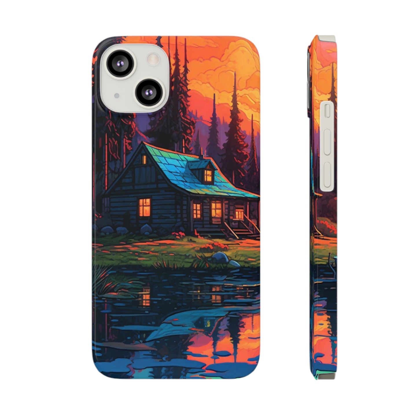 Sunset cabin Slim Phone Cases