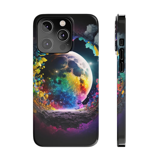 Colorful glowing moon Slim Phone Case