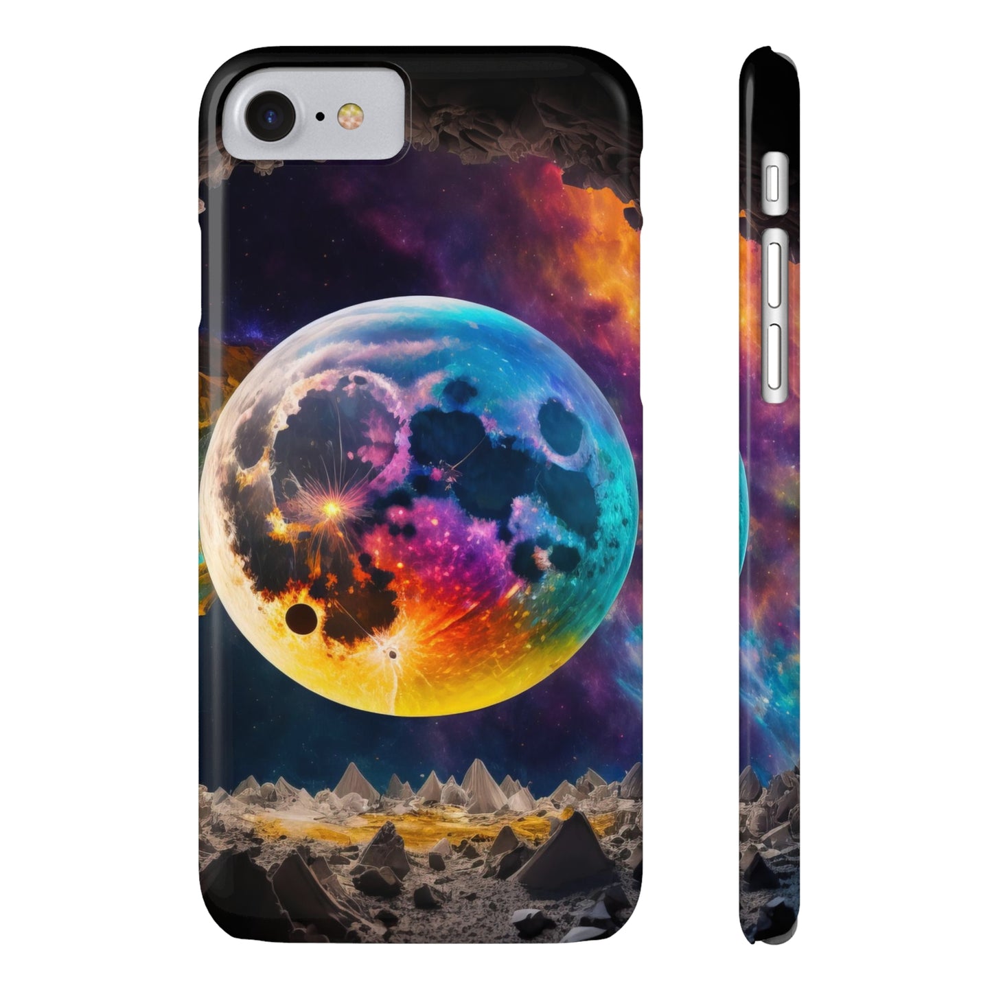 Orange and blue moon Slim Phone Cases