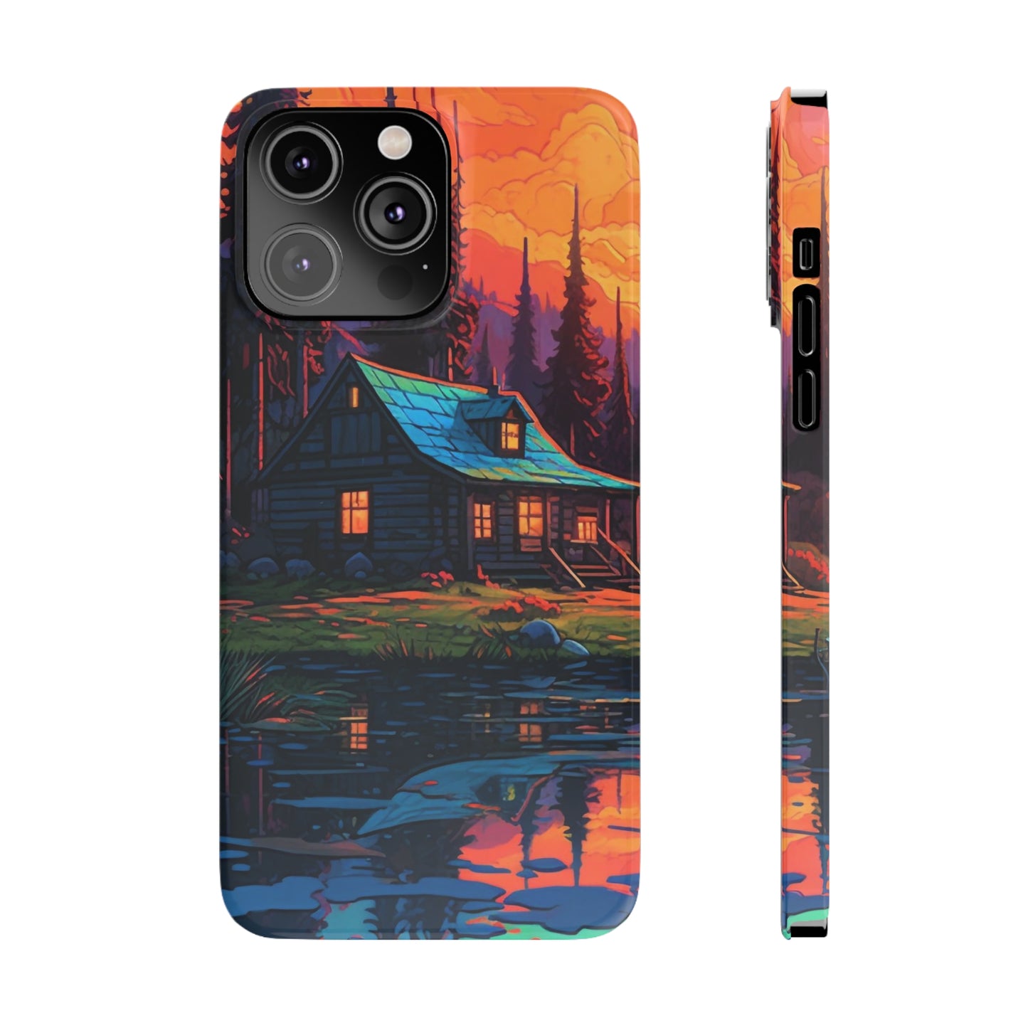 Sunset cabin Slim Phone Cases