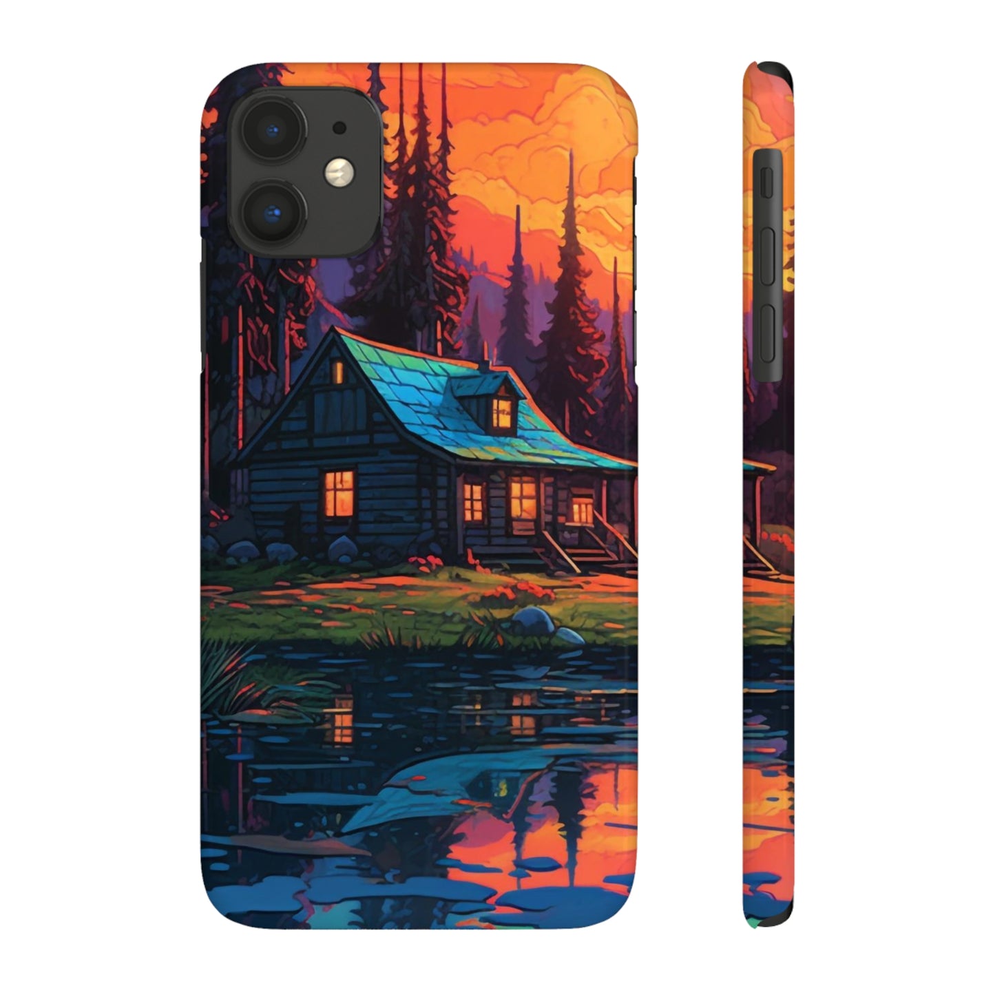 Sunset cabin Slim Phone Cases