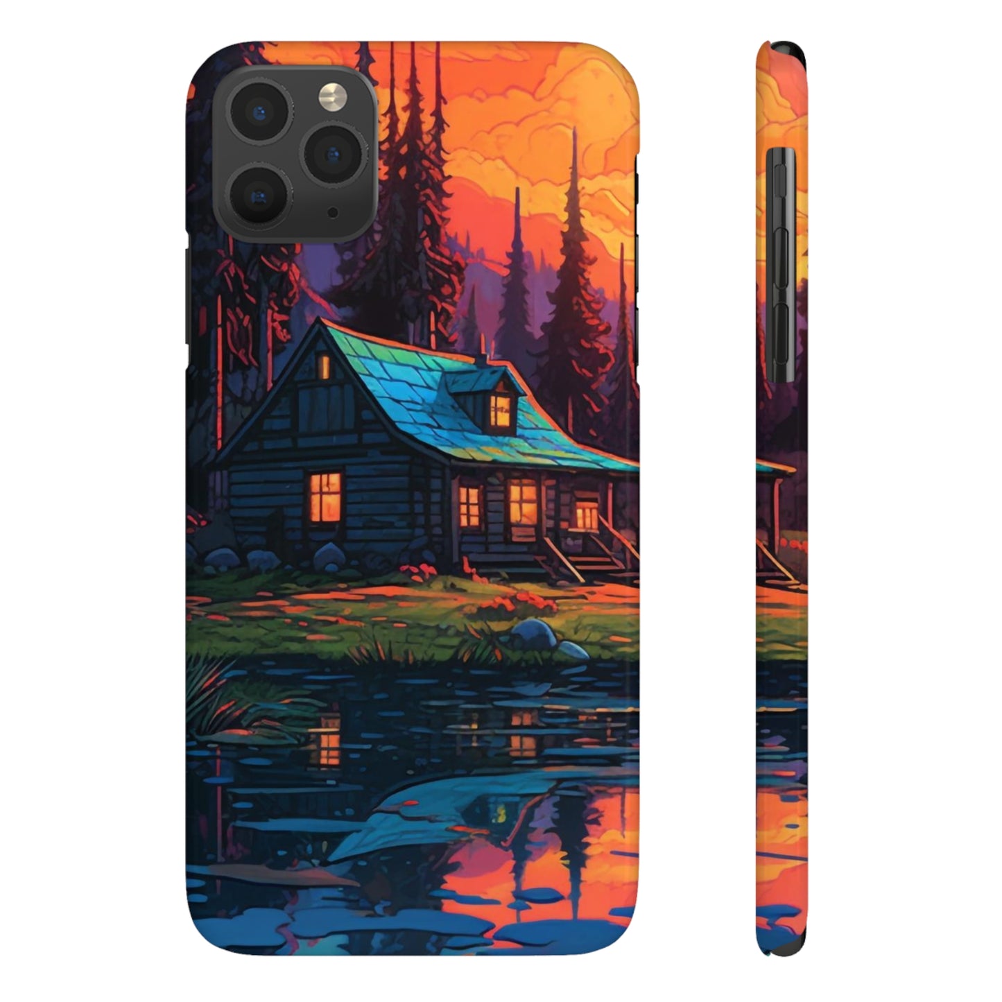 Sunset cabin Slim Phone Cases