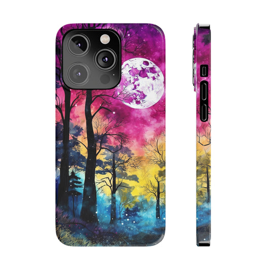 Vibrant pink moon Slim Phone Cases