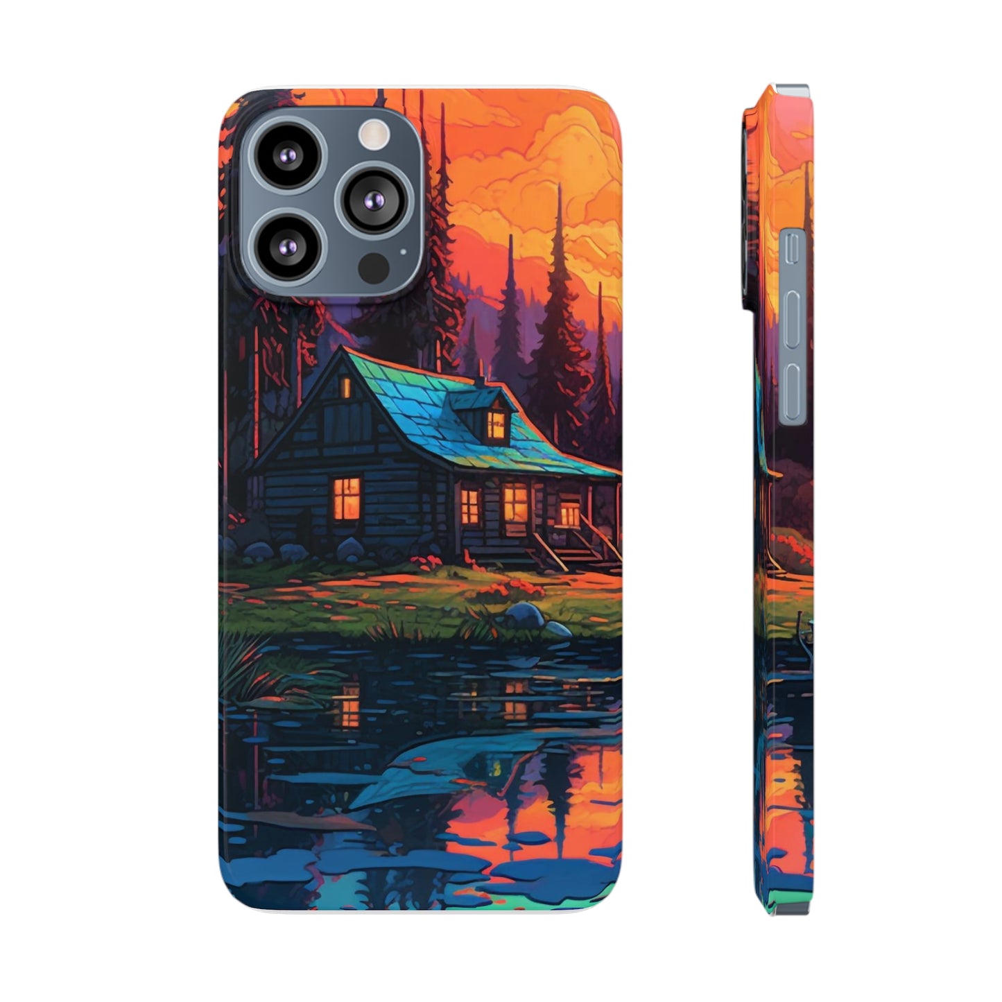 Sunset cabin Slim Phone Cases