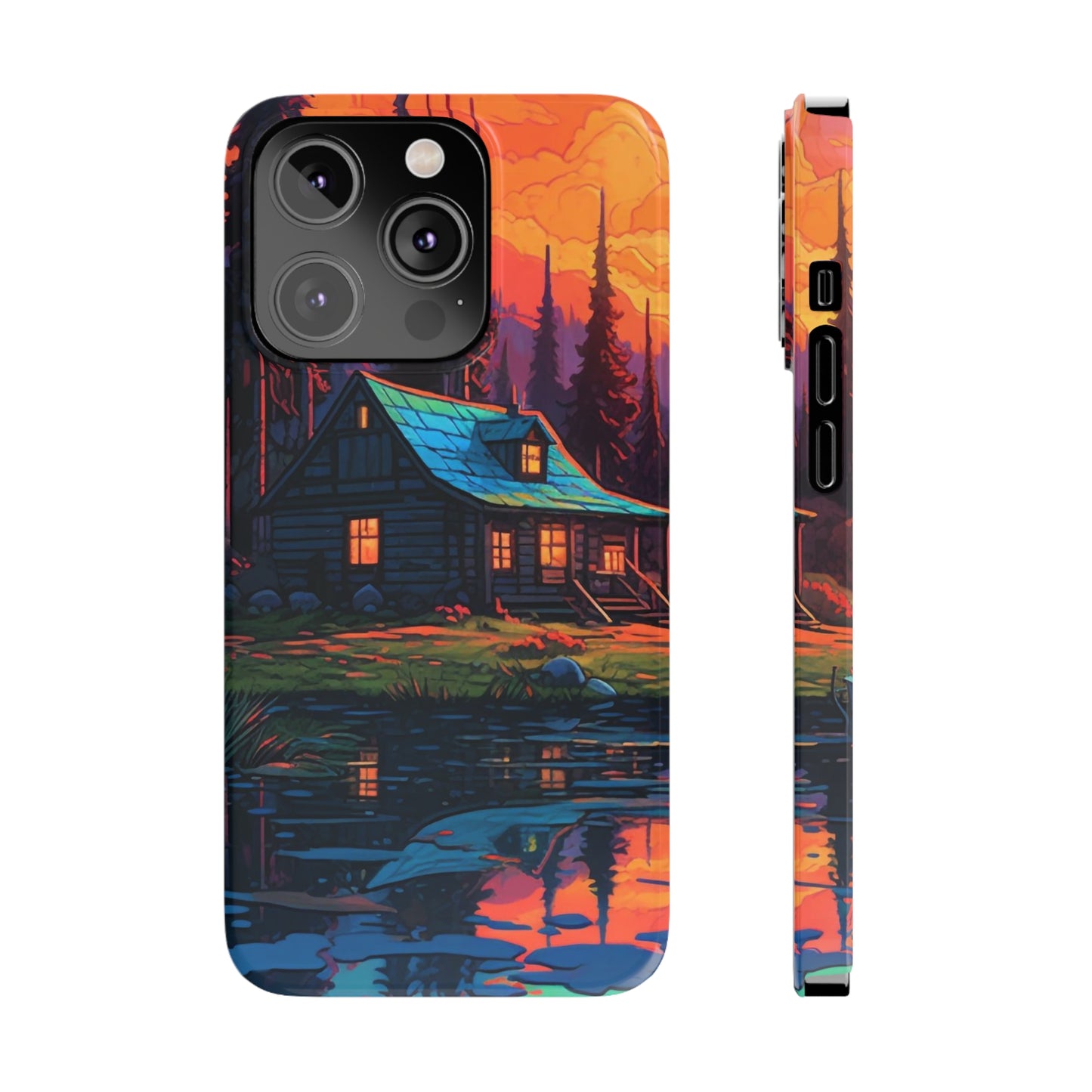 Sunset cabin Slim Phone Cases