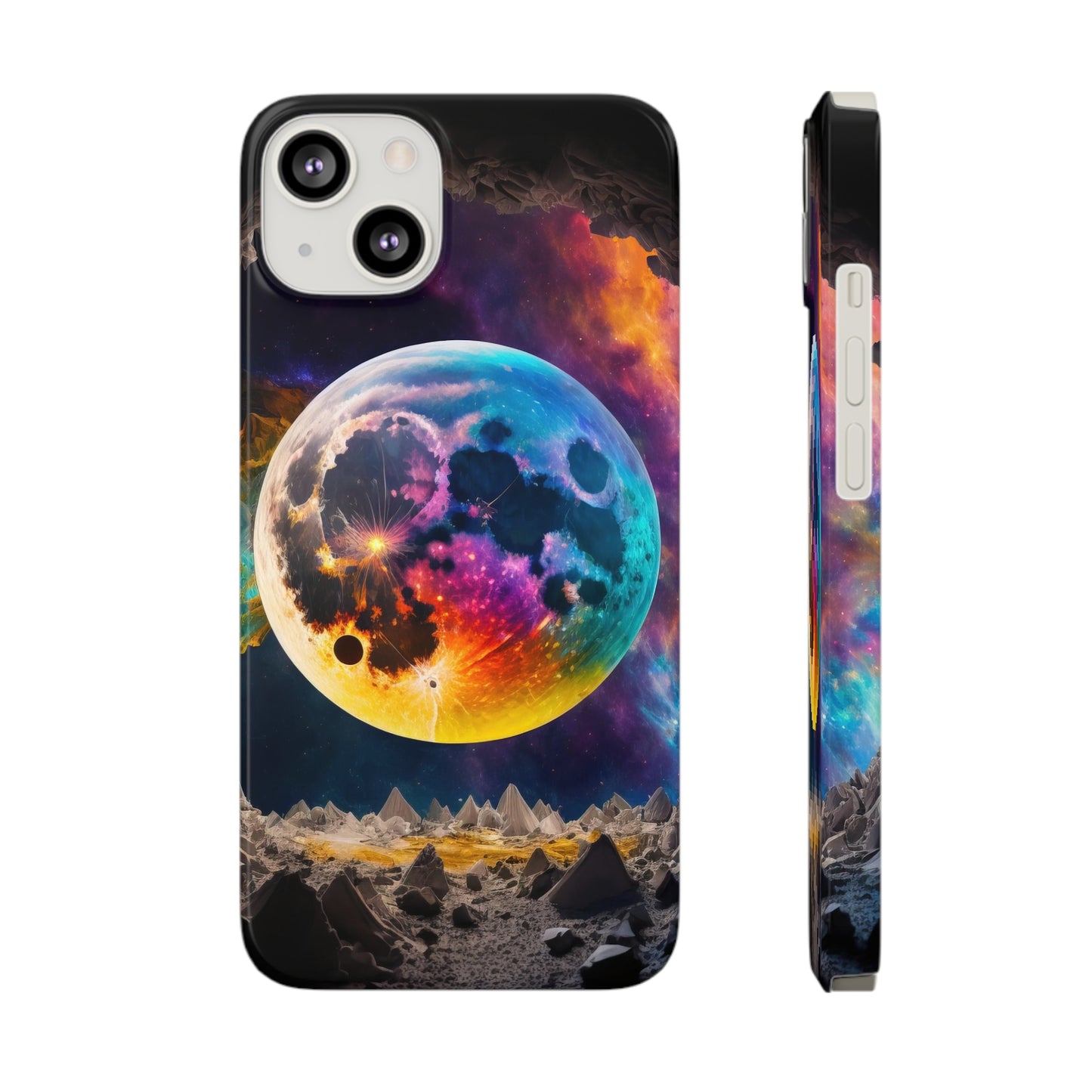 Orange and blue moon Slim Phone Cases