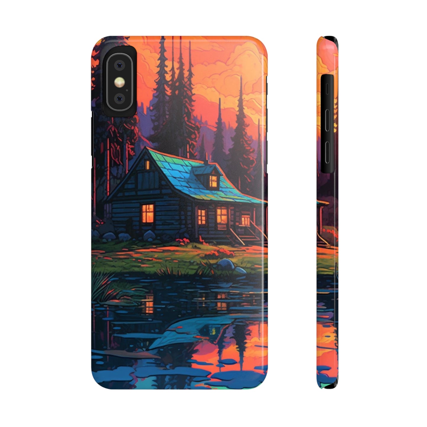 Sunset cabin Slim Phone Cases