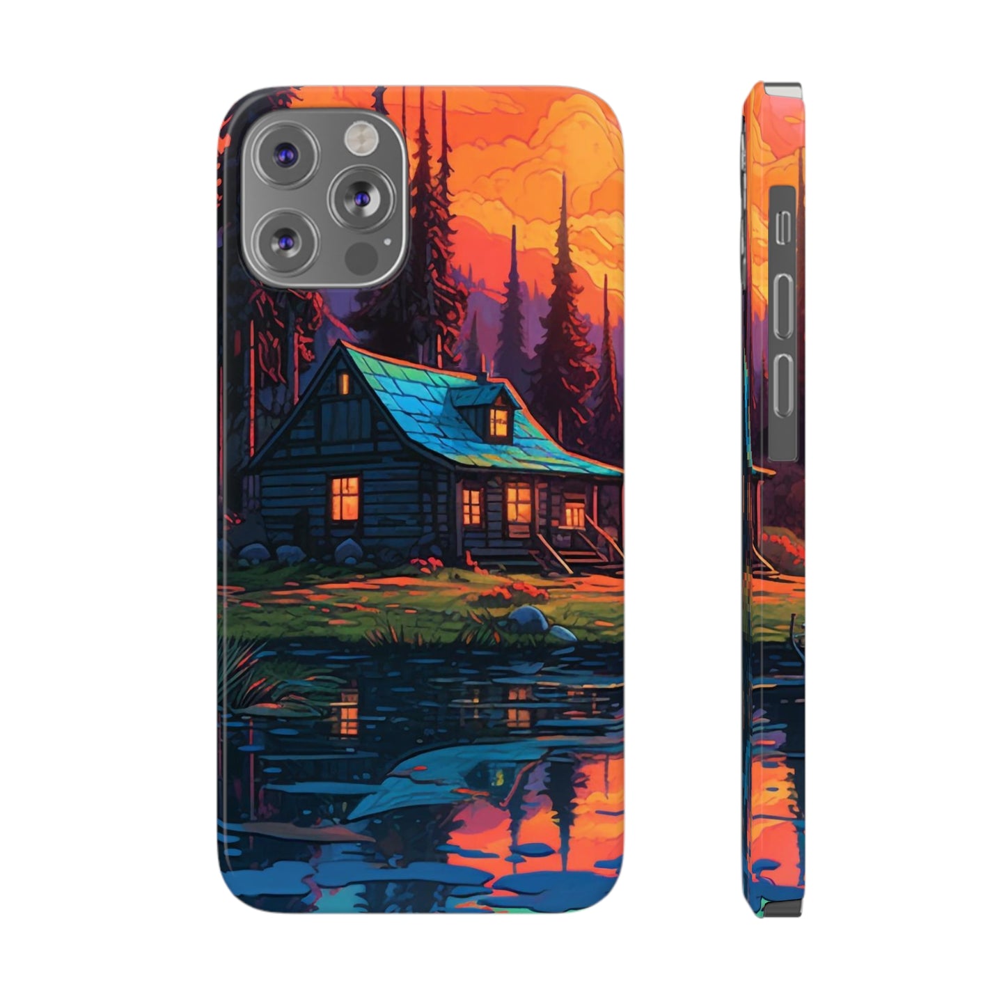 Sunset cabin Slim Phone Cases