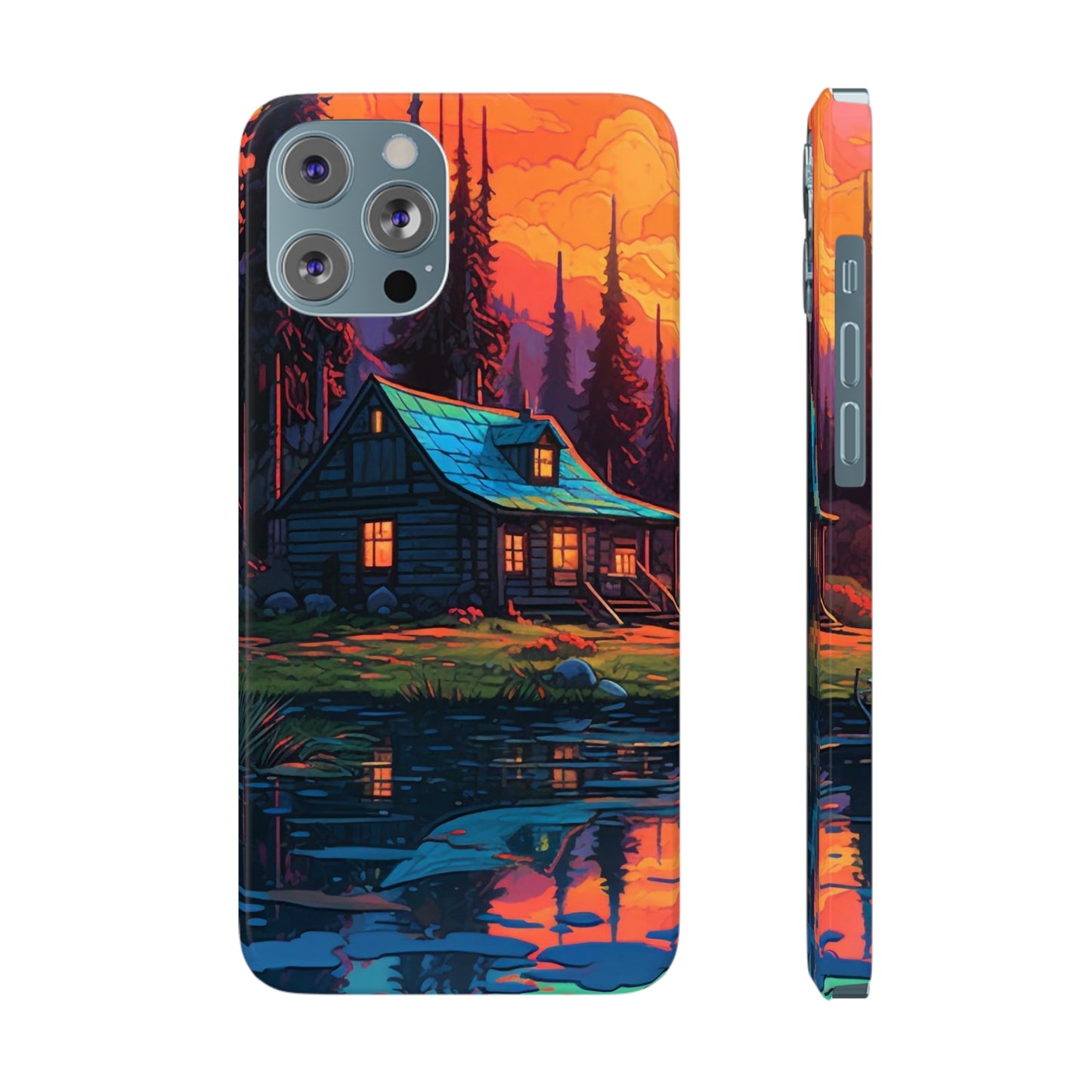 Sunset cabin Slim Phone Cases