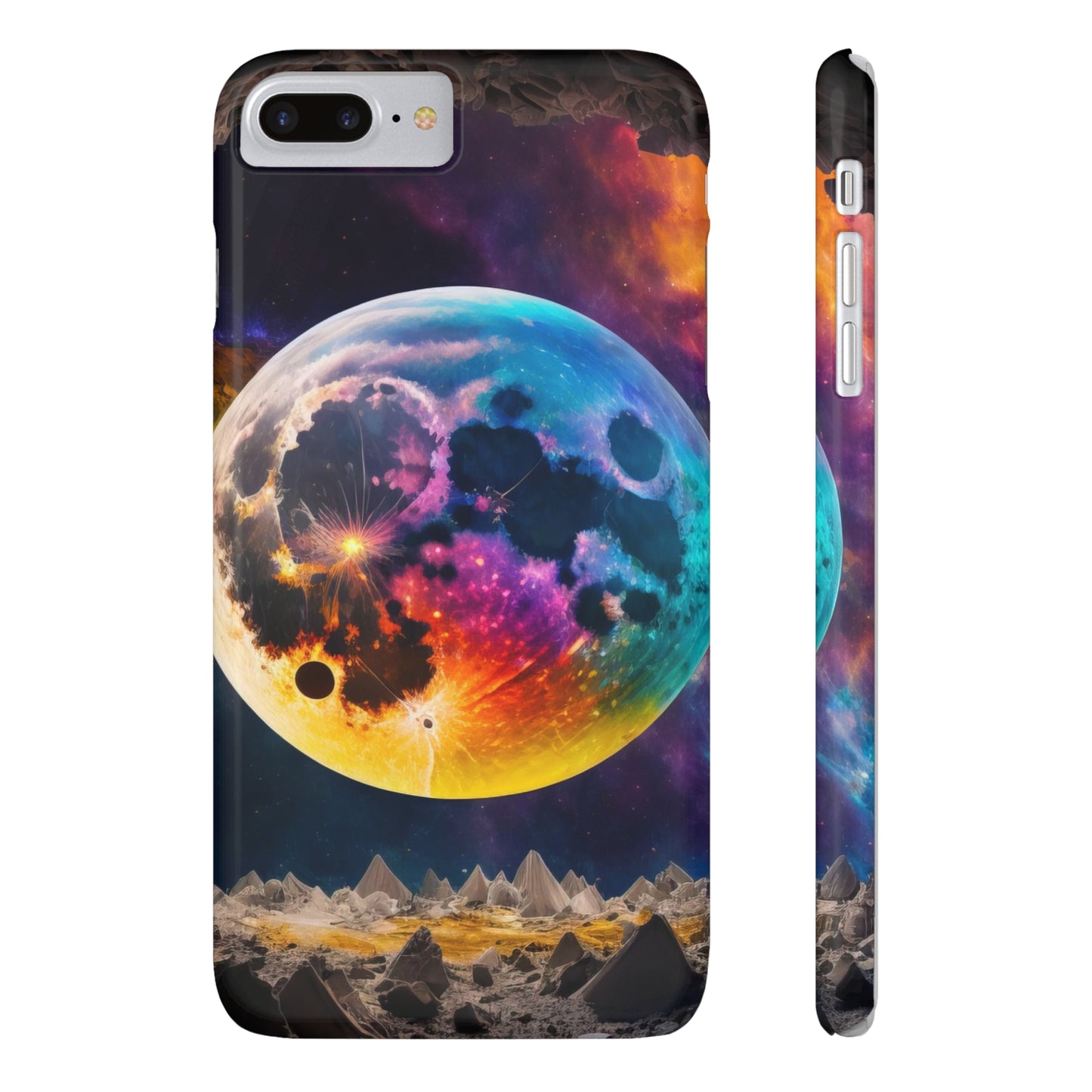 Orange and blue moon Slim Phone Cases