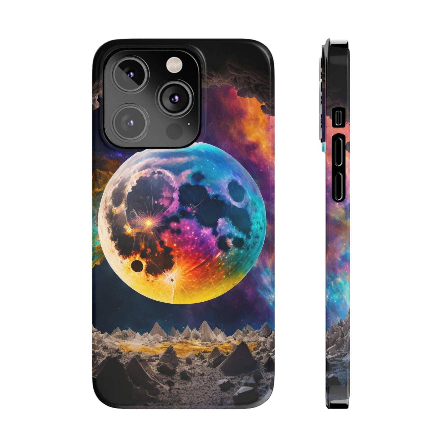 Orange and blue moon Slim Phone Cases