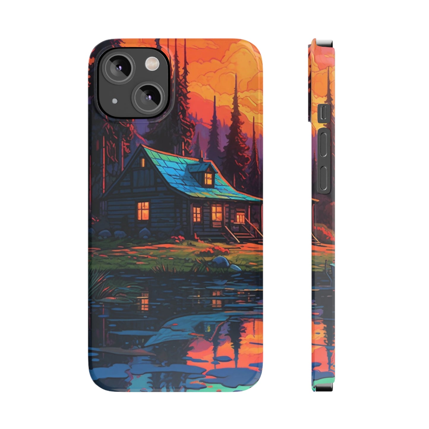 Sunset cabin Slim Phone Cases