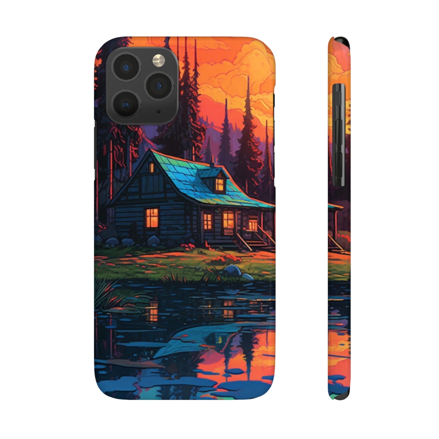 Sunset cabin Slim Phone Cases