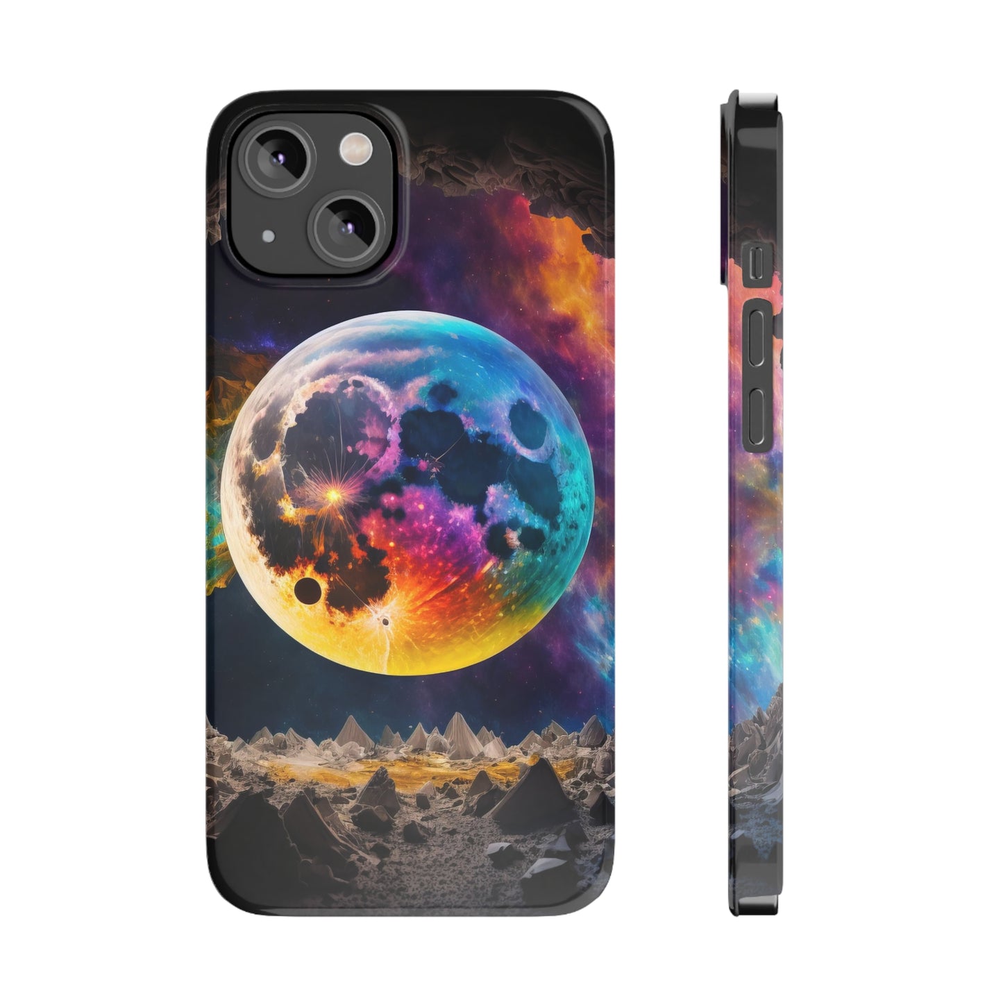 Orange and blue moon Slim Phone Cases